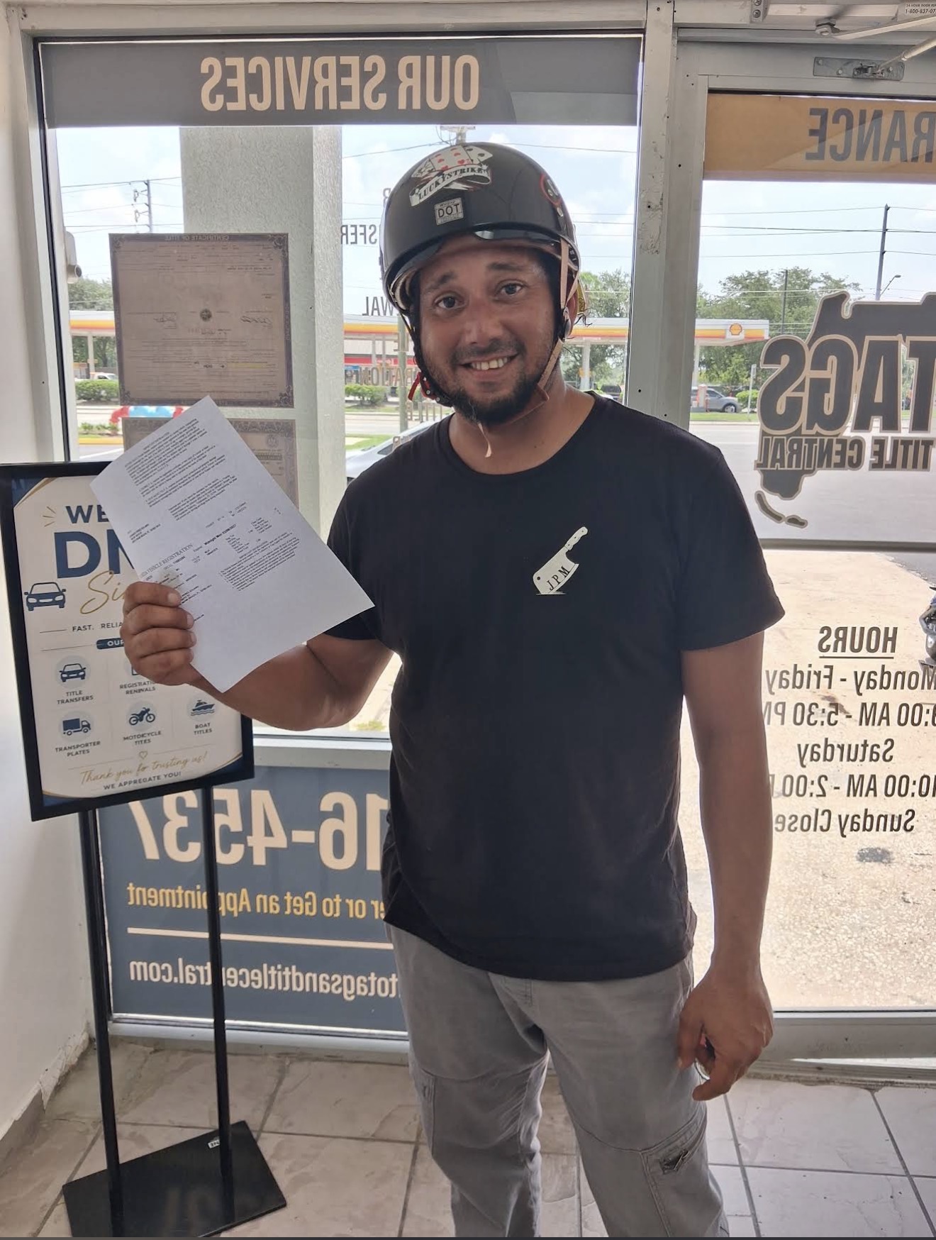 Helmet on, paperwork done — ready to ride.