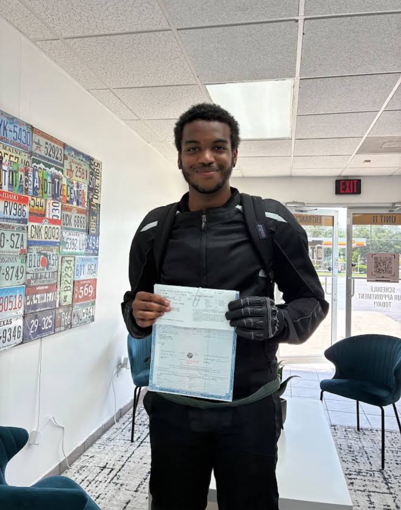 Motorcycle title and registration completed the same visit.